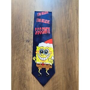 Nickelodeon Spongebob Squarepants Santa Christmas Tie Navy Blue Vintage 2002